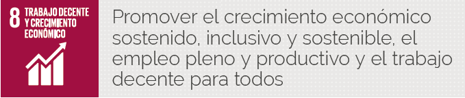 8: Trabajo decente y crecimiento económico. Promover el crecimiento económico sostenido, inclusivo y sostenible, el empleo pleno y productivo