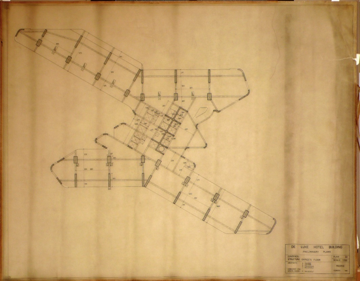 Palazuelo, Aguirre y Melgarejo, Deluxe Hotel Building. Preliminary Plans. Structure, 1961. Tinta sobre papel vegetal © Fundación Pablo Palazuelo